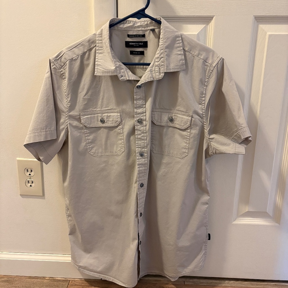 Kenneth Cole Men's XL Short Sleeve Slim Fit Shirt, Tan